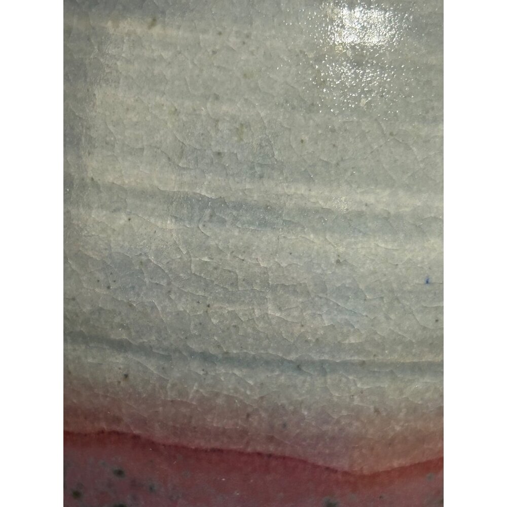 Handmade Pottery Vase Planter Abstract Glaze Blue & Burgundy Tones 7" Signed GT - Picture 7 of 9